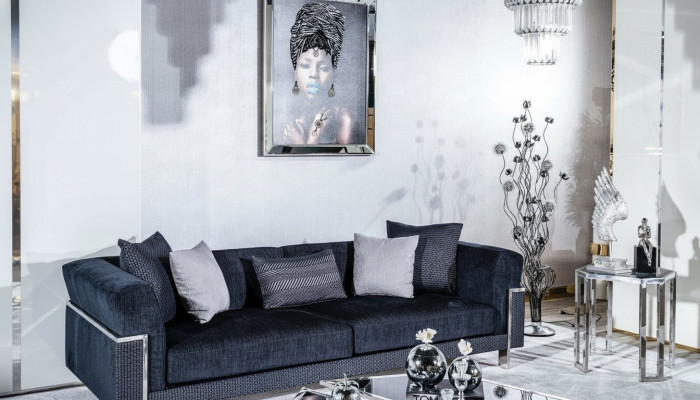 Luksusowa Sofa 3 miejsce do siedzenia Sofy Włókiennicze Couch Design Meble Trzyosobowe Czarny