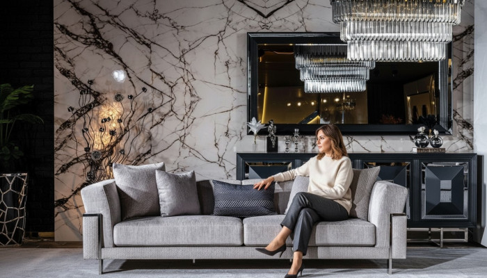 Sofa 3 miejsce do siedzenia Kanapa Podkładka Sofy Salon Materiał Szary Żywy krajobraz