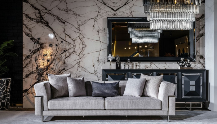 Sofa 3 miejsce do siedzenia Kanapa Podkładka Sofy Salon Materiał Szary Żywy krajobraz