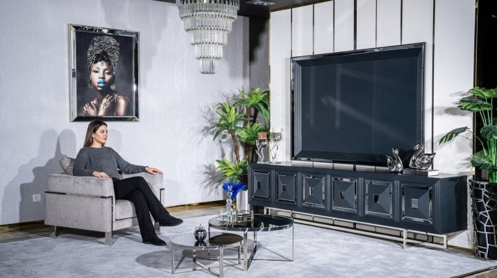 Komplet stolik pod telewizor Fotel stolik kawowy Stolik salon 5 szt. szary nowy