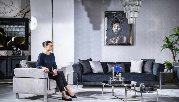 Pokój dzienny Zestaw sofowy 3+1 Lustro stolik kawowy miejsce do siedzenia Ustawić Design