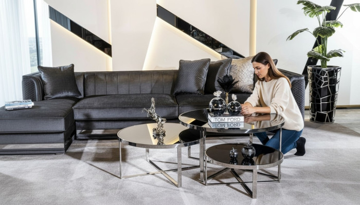 Salon Stoliki do kawy luksusowy design 3 sztuki. Drewno w stylu szarym Nowoczesny Tabela