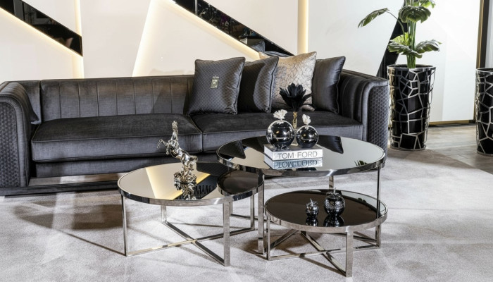 Salon Stoliki do kawy luksusowy design 3 sztuki. Drewno w stylu szarym Nowoczesny Tabela