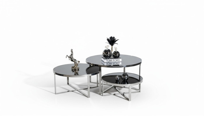 Salon Stoliki do kawy luksusowy design 3 sztuki. Drewno w stylu szarym Nowoczesny Tabela