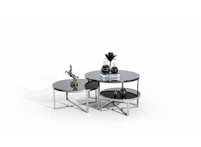 Salon Stoliki do kawy luksusowy design 3 sztuki. Drewno w stylu szarym Nowoczesny Tabela