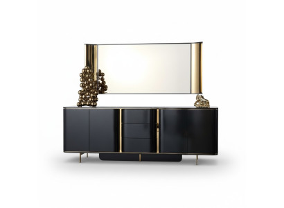 Wohnzimmer Anrichte Spiegel schwarz Kommode Holz Metall Stil Modern