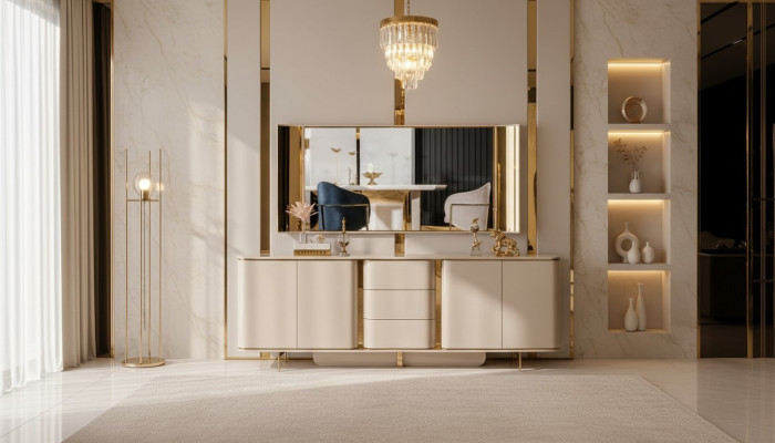 Salon Kredens Lustro materiał Drewno z Metal w stylu Modern Beige