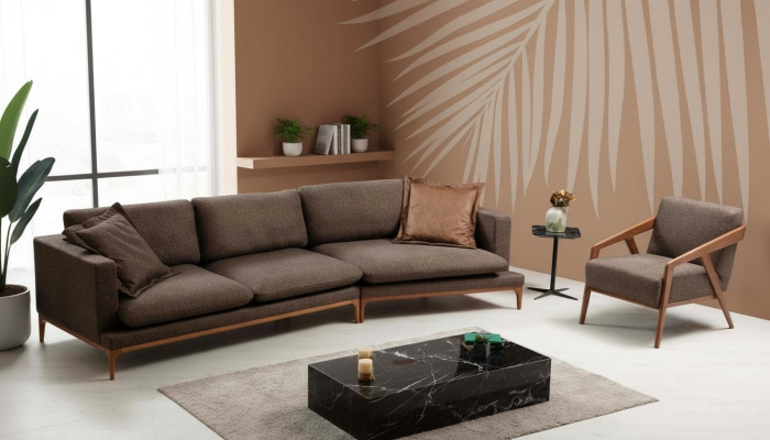Narożnikowa kanapa Sofa Sofy do Salonu Materiał Luksusowy Narożnik Kształt L Drewno Styl Nowoczesne Meble Nowość