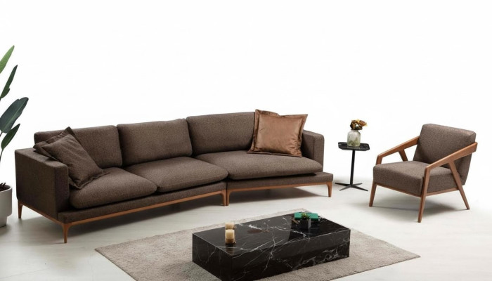 Narożnikowa kanapa Sofa Sofy do Salonu Materiał Luksusowy Narożnik Kształt L Drewno Styl Nowoczesne Meble Nowość
