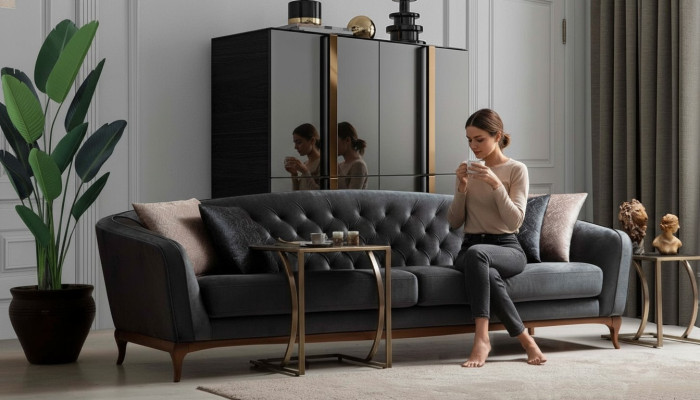 Sofa Czteroosobowa Luksusowa 4 miejsce do siedzenia Sofy Tapicerowana Kanapa Materialiał miejsce do siedzenia Nowoczesne Siedzenie