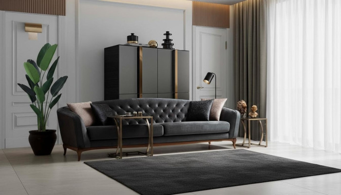 Sofa Czteroosobowa Luksusowa 4 miejsce do siedzenia Sofy Tapicerowana Kanapa Materialiał miejsce do siedzenia Nowoczesne Siedzenie