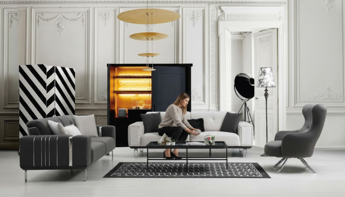 Zestaw sofowy Sofa Luksusowy Zestaw Sof 3+3+1 Siedziba Sofy Fotel Materiał Design Meble Nowość