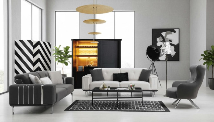 Zestaw sofowy Sofa Luksusowy Zestaw Sof 3+3+1 Siedziba Sofy Fotel Materiał Design Meble Nowość