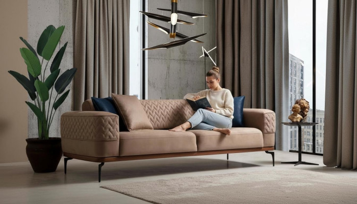 Luksusowa Sofa Trzyosobowa Nowoczesna Kanapa Taupe Meble Podkładka Loft Nowość
