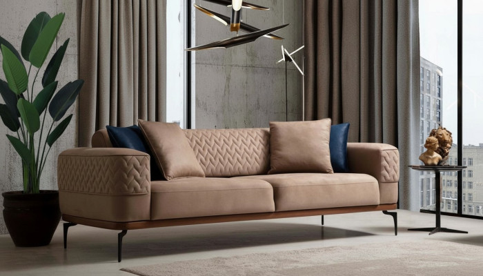 Luksusowa Sofa Trzyosobowa Nowoczesna Kanapa Taupe Meble Podkładka Loft Nowość