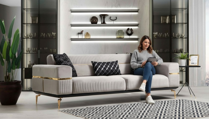 Luksusowa sofa trzyosobowa Podkładka Meble xxl Sofy duża kanapa Aksamit Meble Nowe