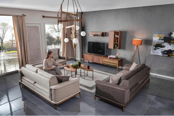 Ustawić zestaw sofowy Luxury 3+3+1 miejsce do siedzenia Sofa Materiał Fotel Sofy Modern Brown