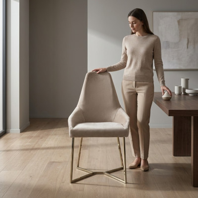 Fotel Krzesło do Jadalni Luksusowy Beżowy Fotel Krzesło Krzesła Modern Design Meble