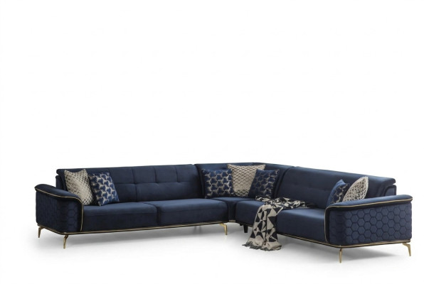 Luksusowa Narożnikowa kanapa Royal Blue Aksamit Couch Zestaw narożny Sofa Kanapy Żywy krajobraz Nowy