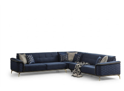 Luksusowa Narożnikowa kanapa Royal Blue Aksamit Couch Zestaw narożny Sofa Kanapy Żywy krajobraz Nowy