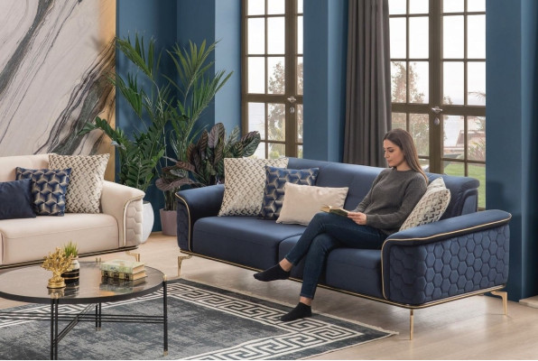 Sofa trzyosobowa 3 miejsce do siedzenia Luksusowe sofy Salon Nowoczesny Material Design Włókienniczy Materiał