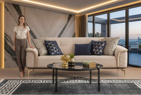 Sofa Trzyosobowa 3 miejsce do siedzenia Luksusowe Sofy Salon Meble Materiał wyposażenia Design