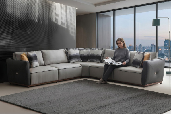 Narożnikowa kanapa Sofy Duża Sofa w kształcie litery L Narożnik Salon Poliester Nowoczesny Luksus Materiał Nowość