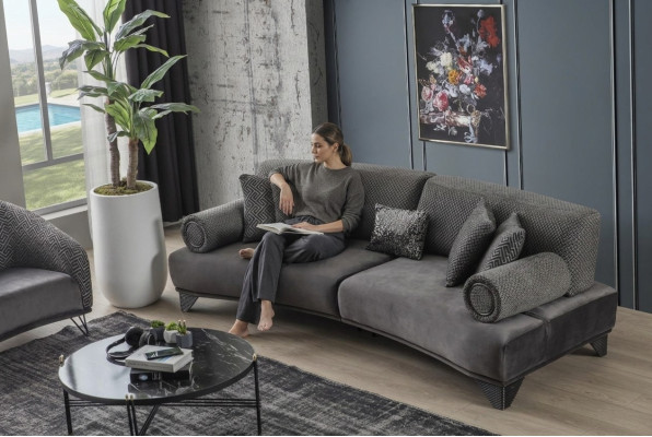 Luksusowa Sofa Trzyosobowa 3 miejsce do siedzenia Sofy Salon Zakrzywiona Kanapa Material Design Nowość