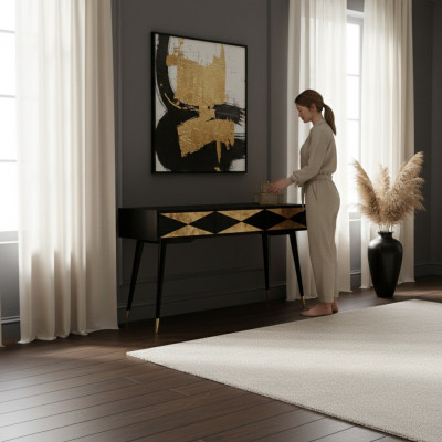 Luksusowy Stół konsolowy Tabela konsola Kredens Stolik boczny Drewno Modern Gold Design