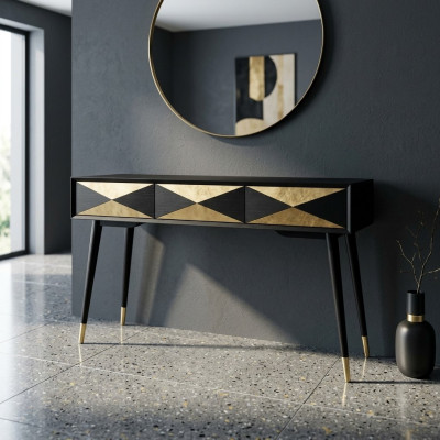Luksusowy Stół konsolowy Tabela konsola Kredens Stolik boczny Drewno Modern Gold Design