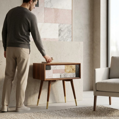 Stolik nocny Szafki nocne Tabela Drewno Design Modern Sypialnia stoły