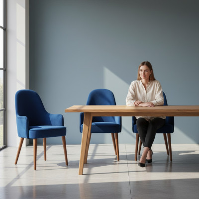 Krzesło do jadalni Krzesło Fotel miejsce do siedzenia 1 Siedziba ClubFotel Material Blue jadalnia Drewno