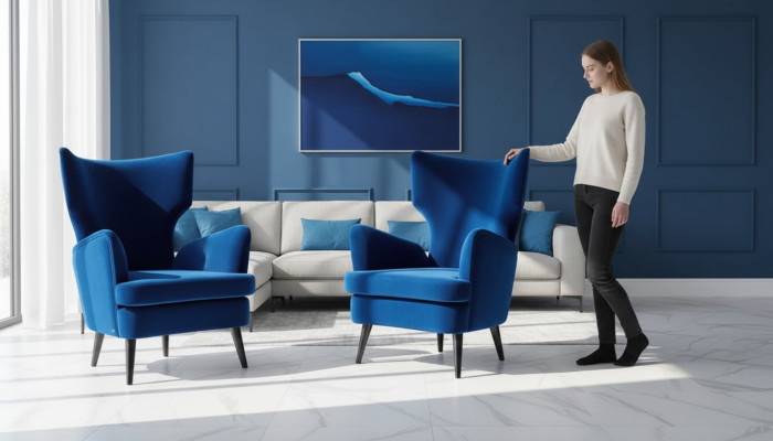 Fotel Fotel EarsFotel 1 miejsce siedzące Siedziba Materiał Luksusowy Salon Nowoczesny Niebieski
