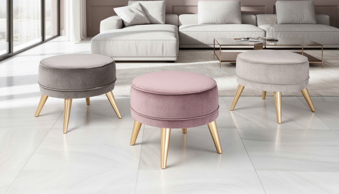 Stołek Pufa Otomana Nowoczesny Luksusowy Materiał Design Salon Różowy Okrągły