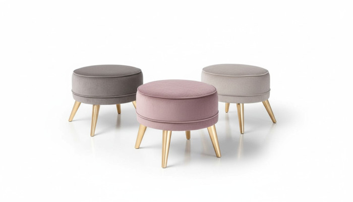 Stołek Pufa Otomana Nowoczesny Luksusowy Materiał Design Salon Różowy Okrągły