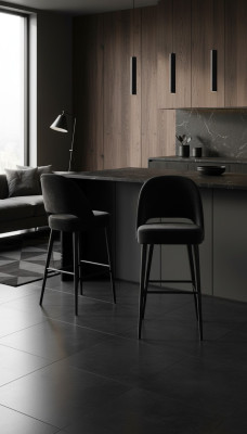 Stołek Barowy Stołek Krzesło Barowe Krzesło Nowoczesny Poliester Czarny Materiał Drewno Design Nowość