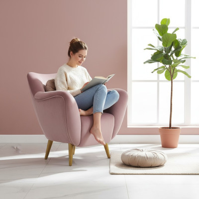 Fotel Fotel EarsFotel 1 miejsce siedzące Siedziba Materiał Luksusowy Salon Nowoczesny Różowy