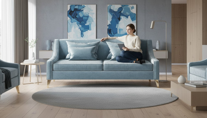 Aksamit Sofa Trzyosobowa 3 Siedziba Sofy Materiał Salon Poliester Nowoczesny Luksus Niebieski