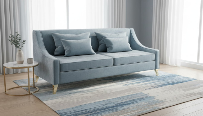 Aksamit Sofa Trzyosobowa 3 Siedziba Sofy Materiał Salon Poliester Nowoczesny Luksus Niebieski