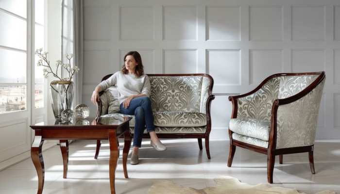 Dwuosobowa luksusowa sofa 2 miejsce do siedzenia Materiał Szary Salon Klasyczny Poliester Brązowy