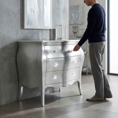 Kredens Szafki Komody Drewno Luxury Meble Sypialnia Klasyczny Srebrny Design