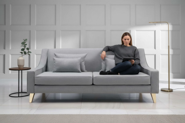Sofa trzyosobowa 3 miejsce do siedzenia sofy luksusowe miejsce do siedzenia materiał szary salon projekt nowoczesny
