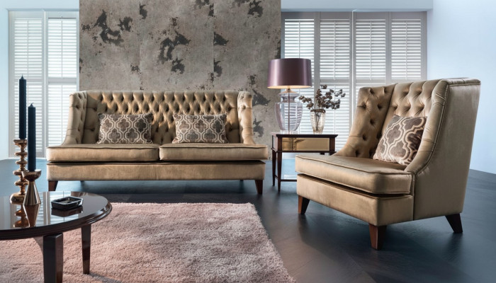 Zestaw sofowy Sofa Ustawić 3 miejsce do siedzenia Fotel Chesterfield Modern Material Brown 3-częściowy