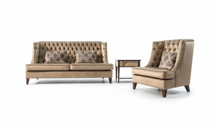 Zestaw sofowy Sofa Ustawić 3 miejsce do siedzenia Fotel Chesterfield Modern Material Brown 3-częściowy