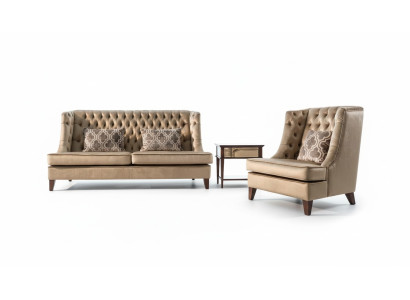 Zestaw sofowy Sofa Ustawić 3 miejsce do siedzenia Fotel Chesterfield Modern Material Brown 3-częściowy