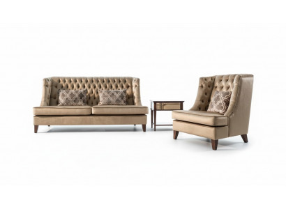 Zestaw sofowy Sofa Ustawić 3 miejsce do siedzenia Fotel Chesterfield Modern Material Brown 3-częściowy