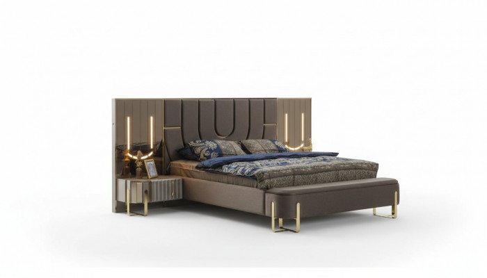 Luksusowe łóżko Nowoczesne Podwójne łóżko Brązowa Rama Łóżka Sypialnia Nowość
