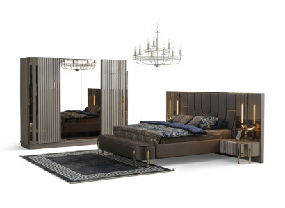 Ustawić Sypialnię Podwójne łóżko Luksusowe łóżko Modern Brown Zestaw 4szt Nowe