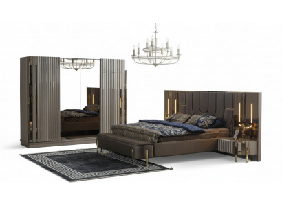Ustawić Sypialnię Podwójne łóżko Luksusowe łóżko Modern Brown Zestaw 4szt Nowe