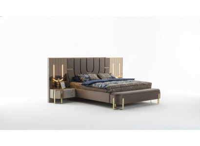 Podwójne łóżko Ustawić Sypialnia Luksusowe łóżko Modern Brown 3-częściowe